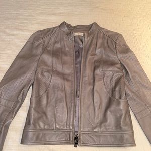Tory Burch gray leather moto jacket womens size 2